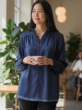 White House Black Market NWT
Blueprint Satin Blouse Indigo
Navy Blue Size 22W